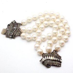 UTC China Faux Pearl Triple Strands Rhinestone Fancy Clasp Contemporary Bracelet
